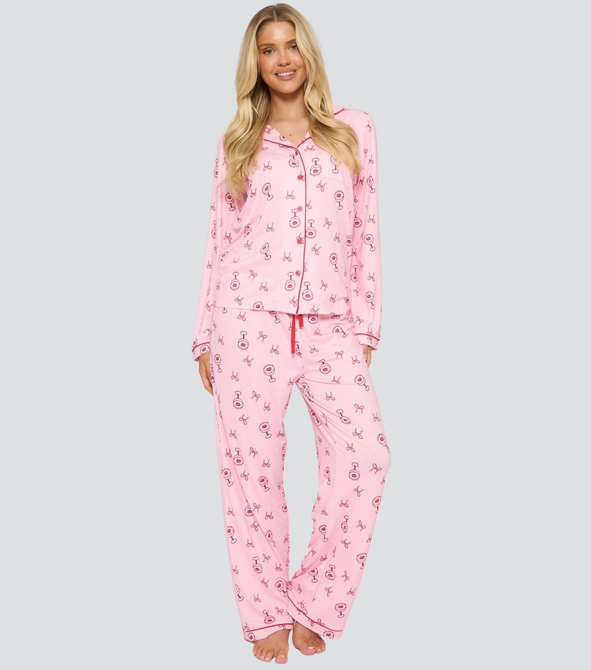 Loungeable Women's Loungeable Pink Martini Glass Print Pyjama Set Loungeable New Look - 2