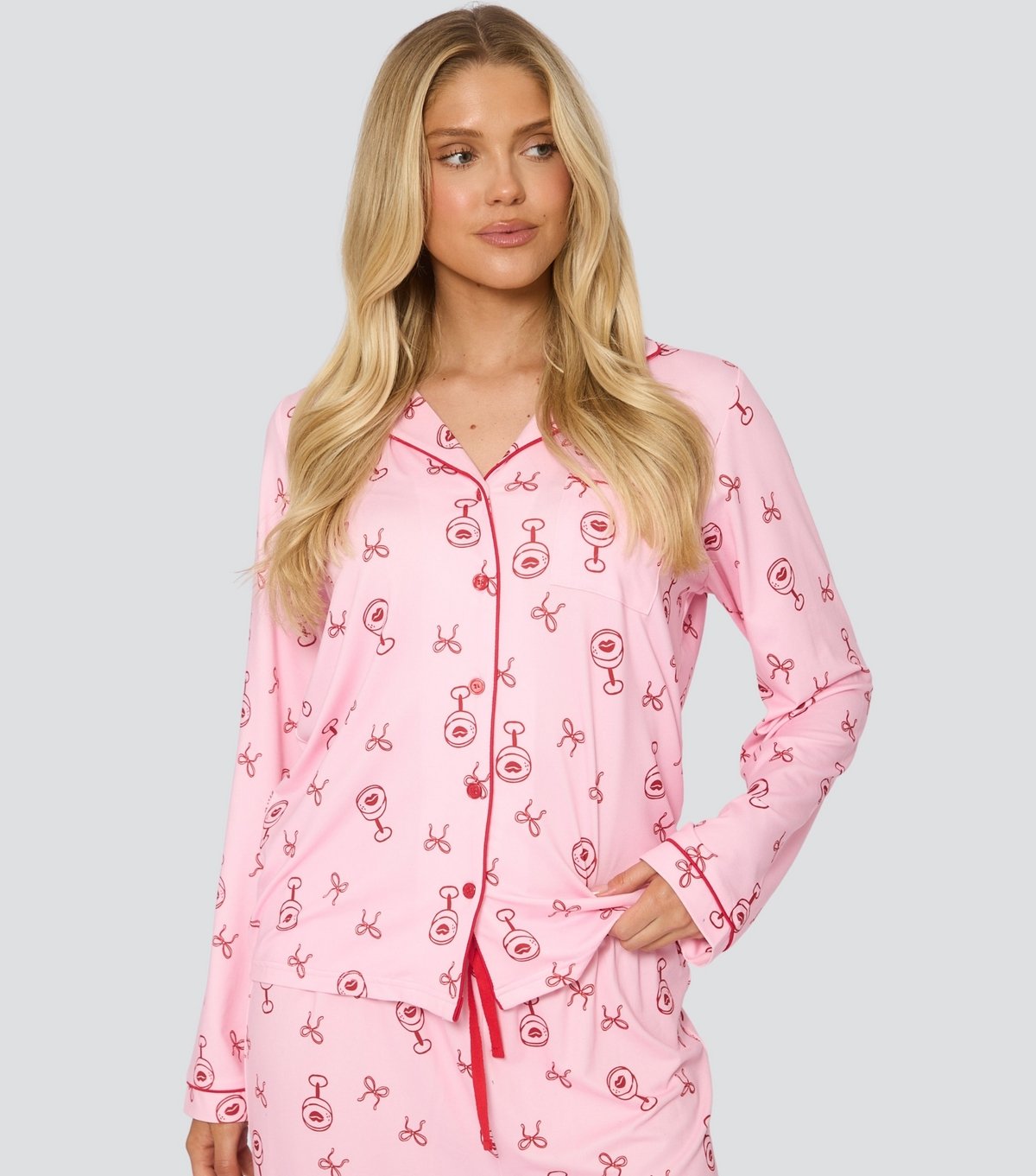 Loungeable Women's Loungeable Pink Martini Glass Print Pyjama Set Loungeable New Look - 3