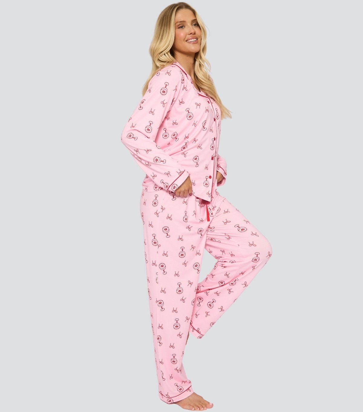 Loungeable Women's Loungeable Pink Martini Glass Print Pyjama Set Loungeable New Look - 4