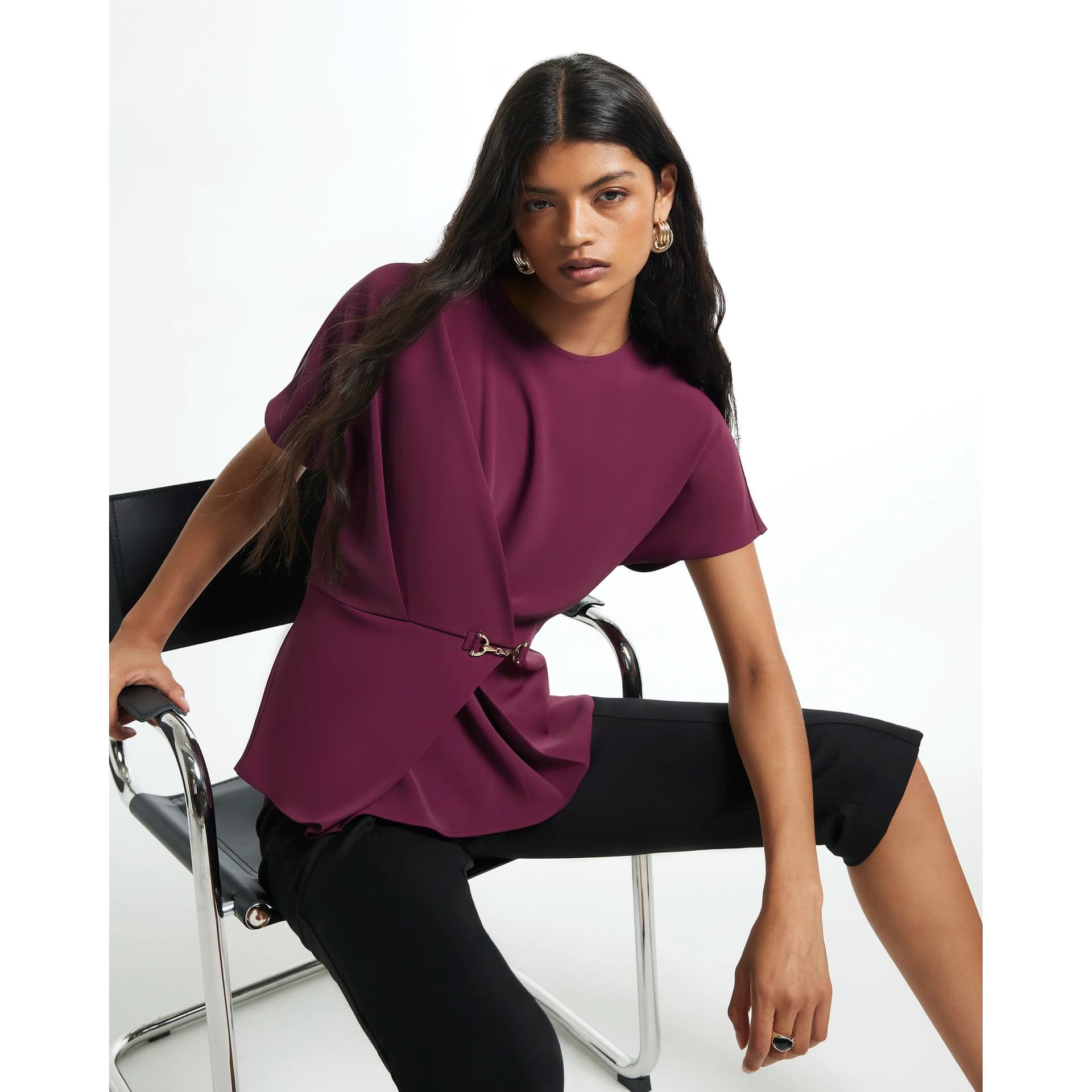 River Island River Island Womens Purple Crepe Wrap Front Snaffle Blouse