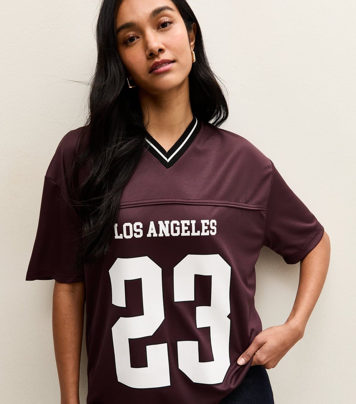 New Look Women's Dark Burgundy LA Logo Football Top New Look