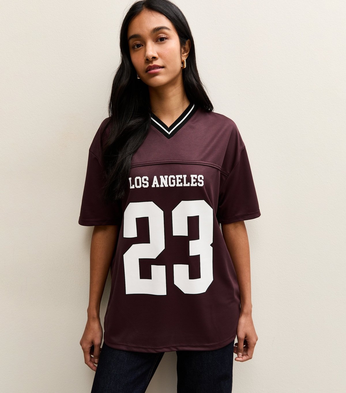 New Look Women's Dark Burgundy LA Logo Football Top New Look - 2