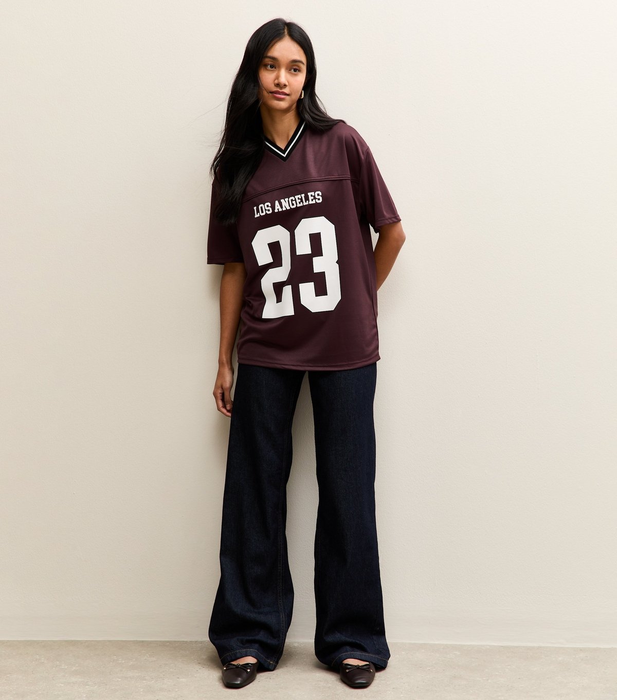 New Look Women's Dark Burgundy LA Logo Football Top New Look - 3