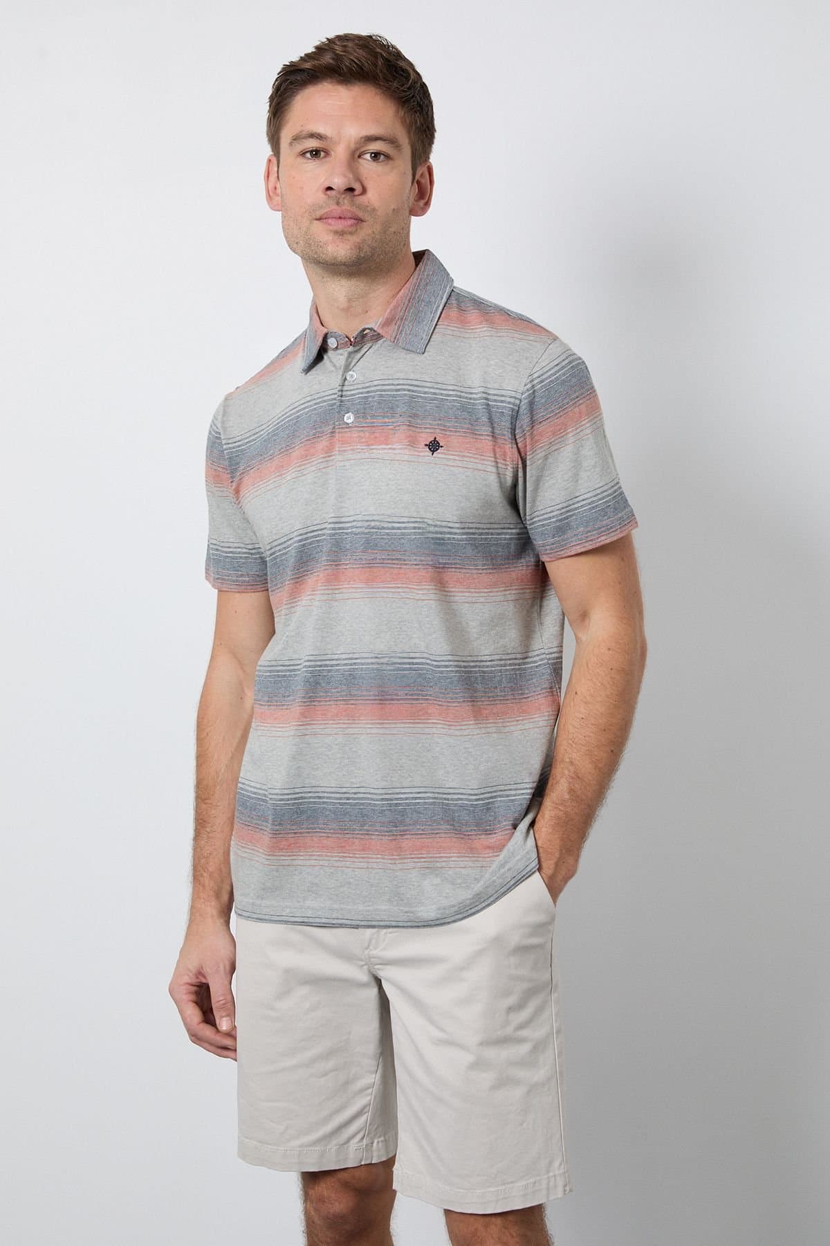 Maine Maine Men's Pink Variegated Stripe Polo Shirt