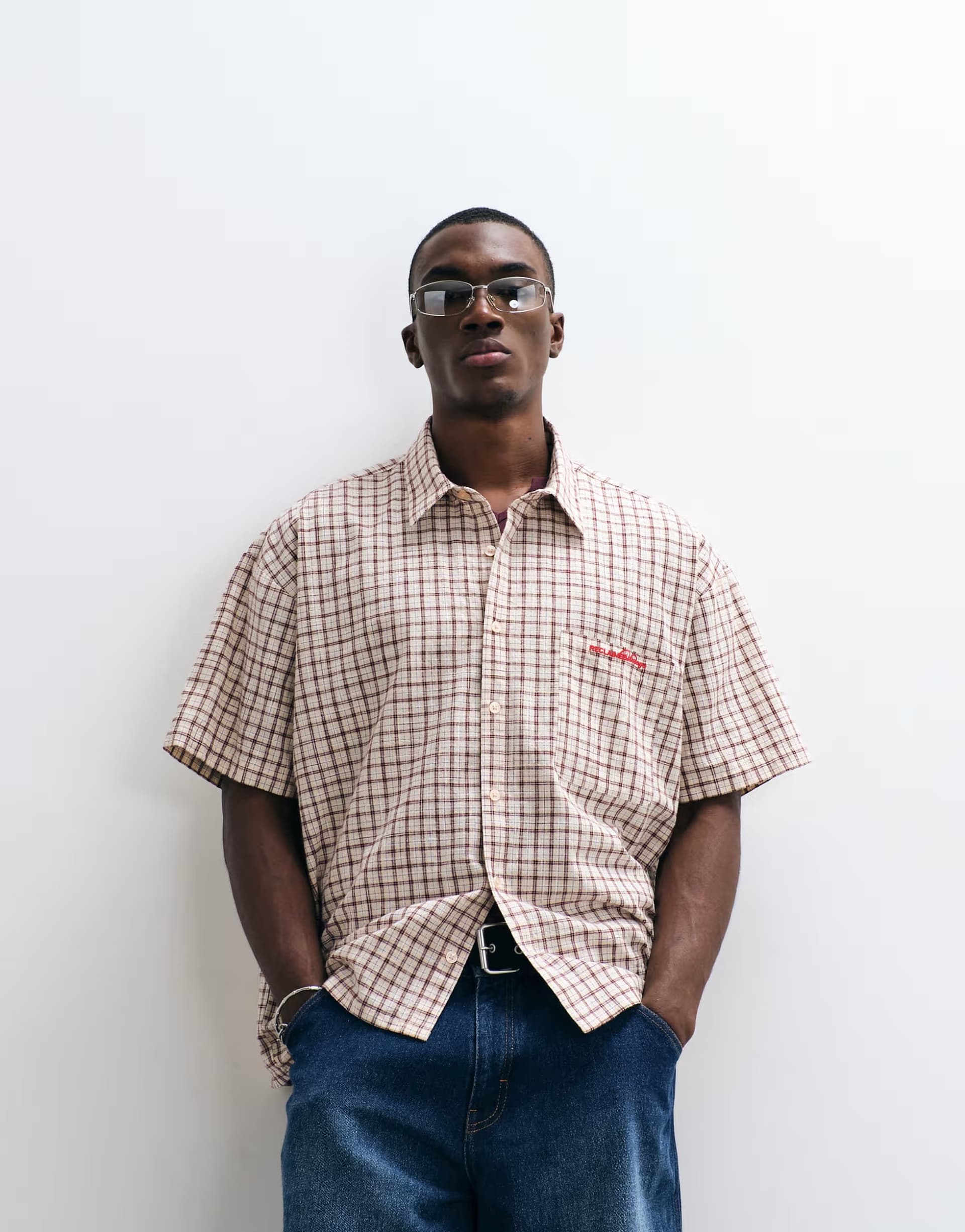 ASOS Reclaimed Vintage oversized cropped boxy shirt in yellow and brown check