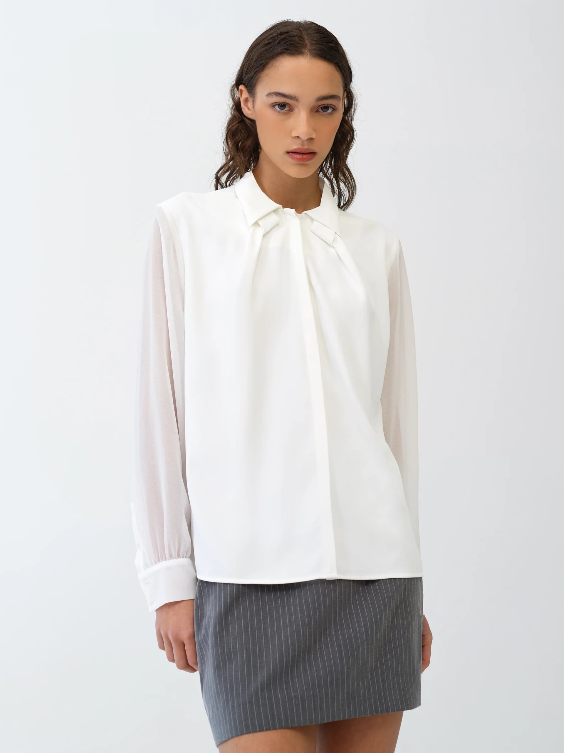 French Connection Arezzo Crepe Collar Detail Shirt Summer White