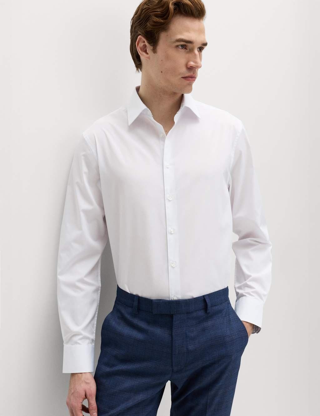 Marks & Spencer M&S Regular Fit Easy Iron Cotton Blend Shirt White Mix
