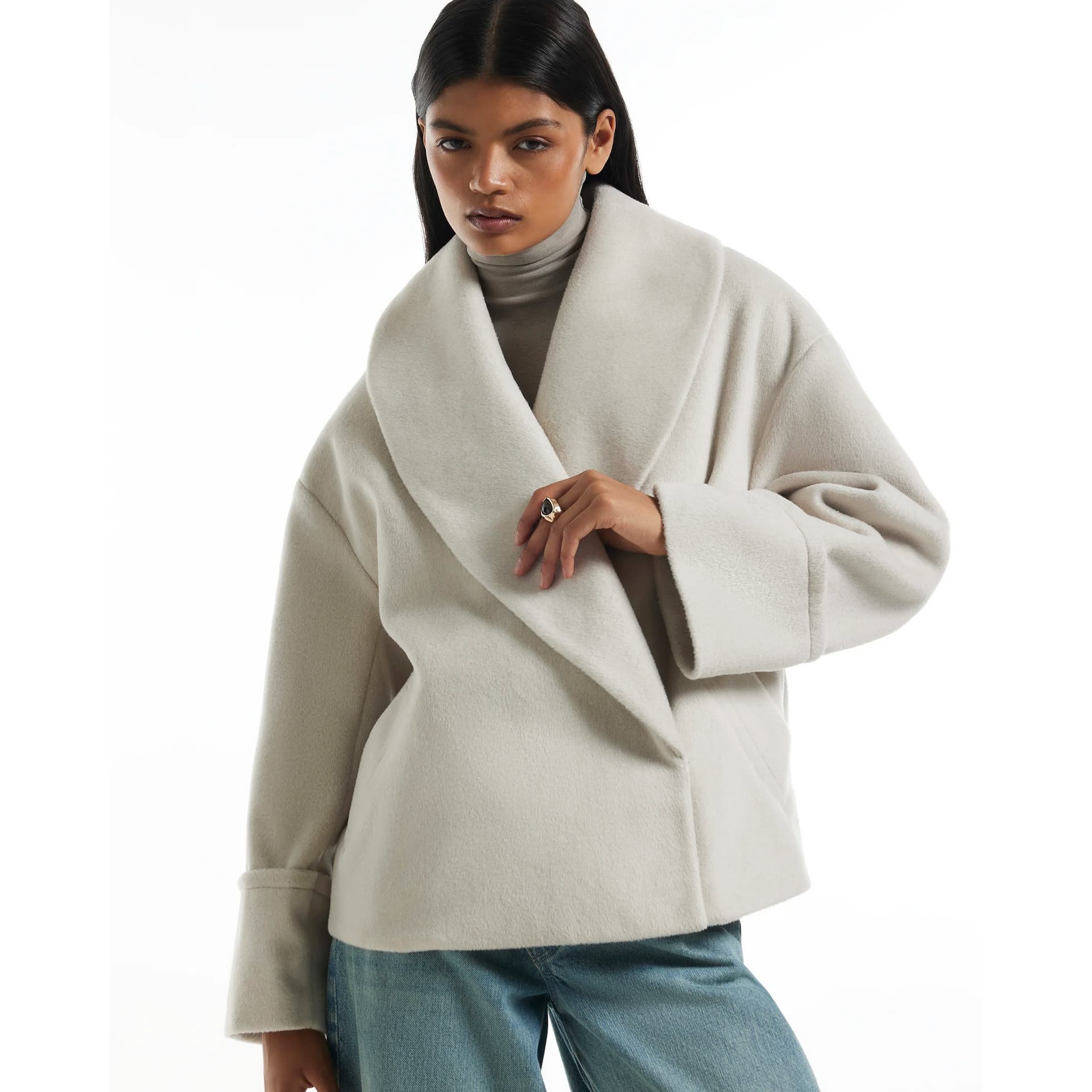 River Island River Island Womens Cream Dramatic Shawl Cocoon Coat