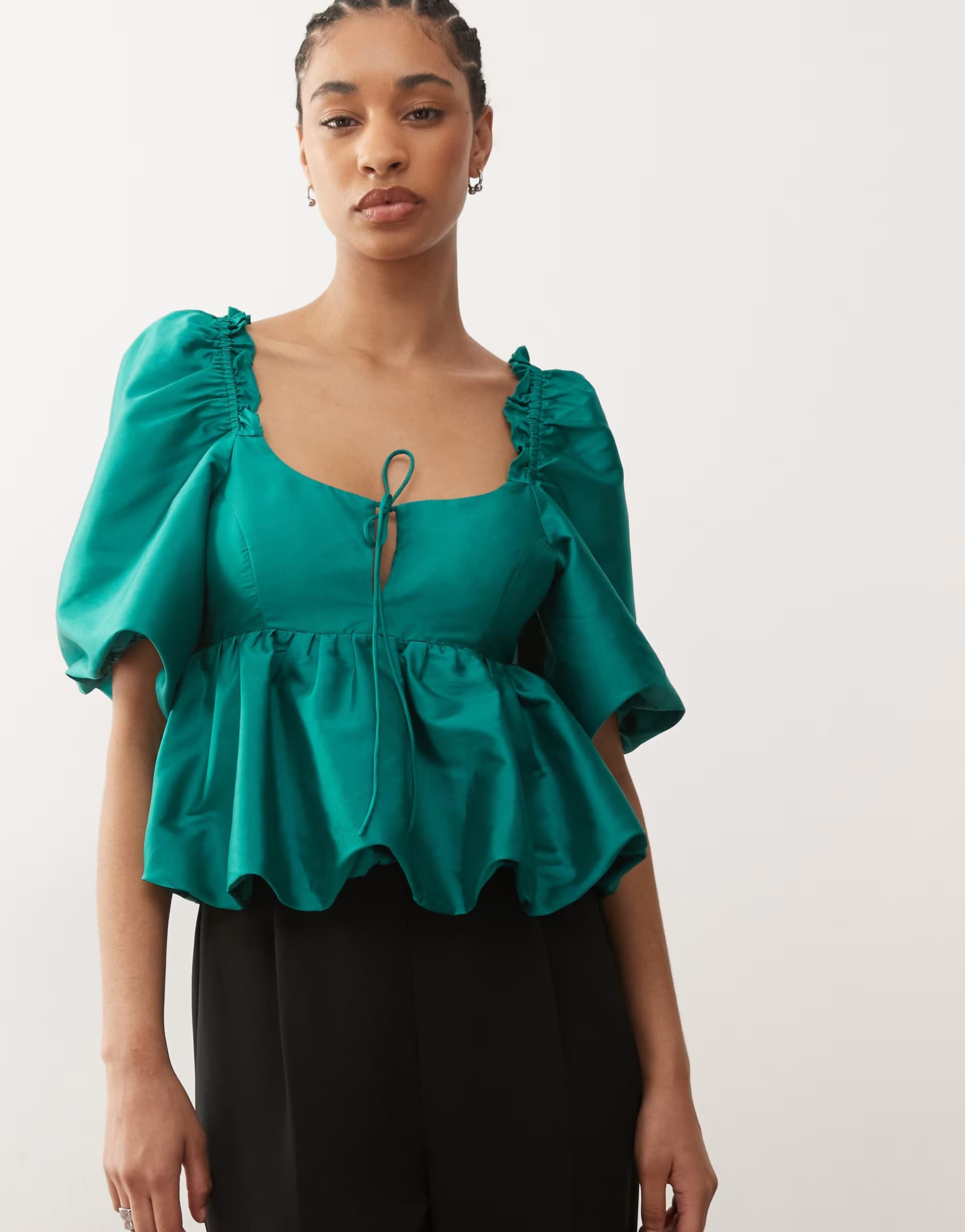 ASOS ASOS Reclaimed Vintage Bubble Hem Top in Emerald Green