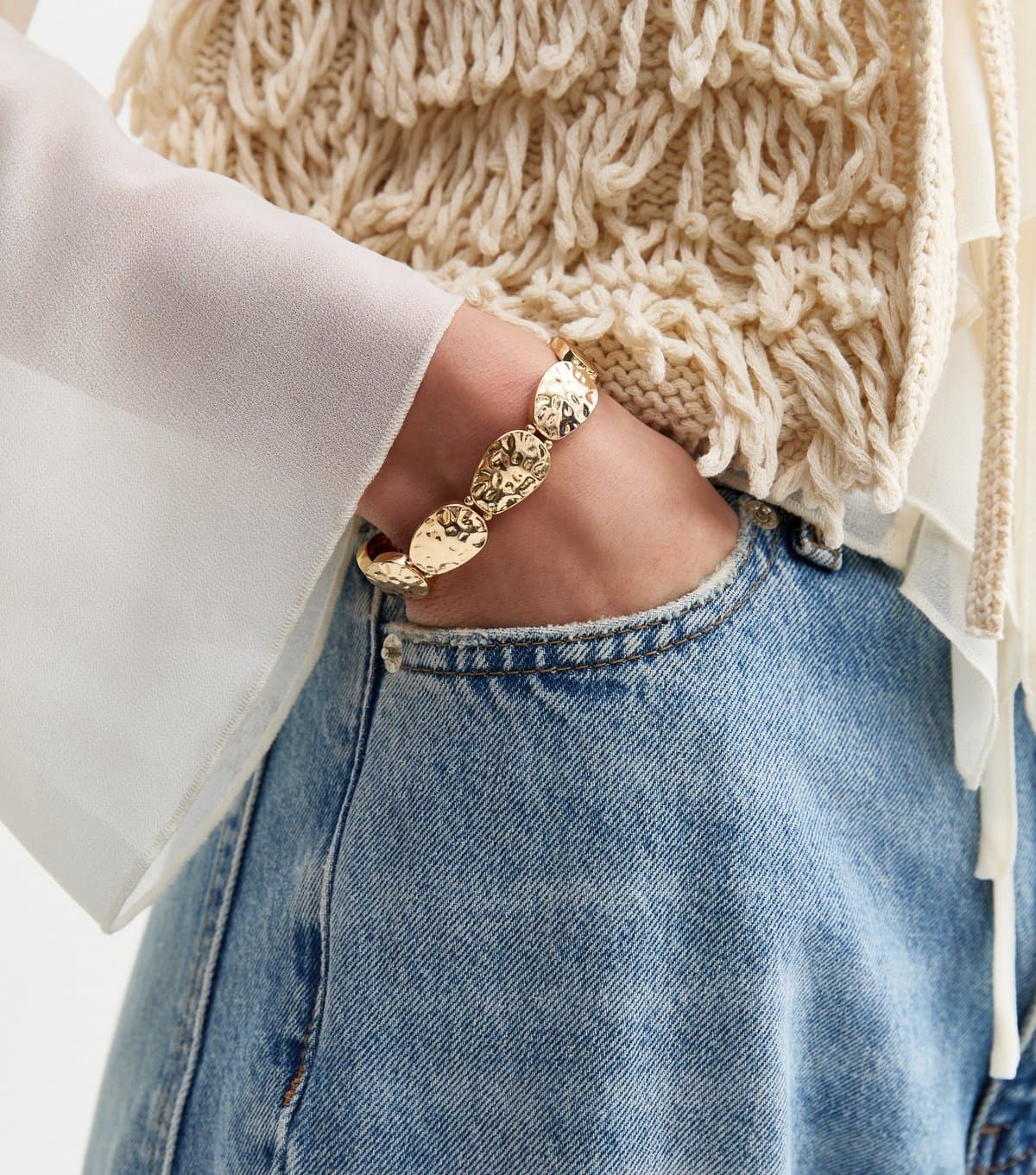 New Look Gold Tone Hammered Circle Bracelet New Look