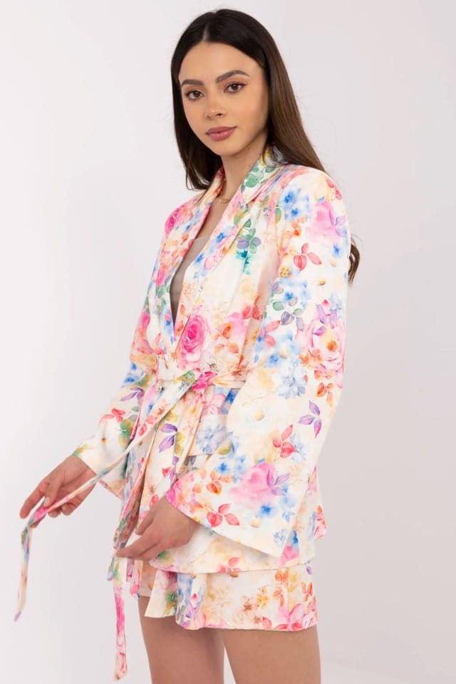 Love Lace Love Lace Women's Floral Blazer & High Waisted Shorts Set in Beige - 2