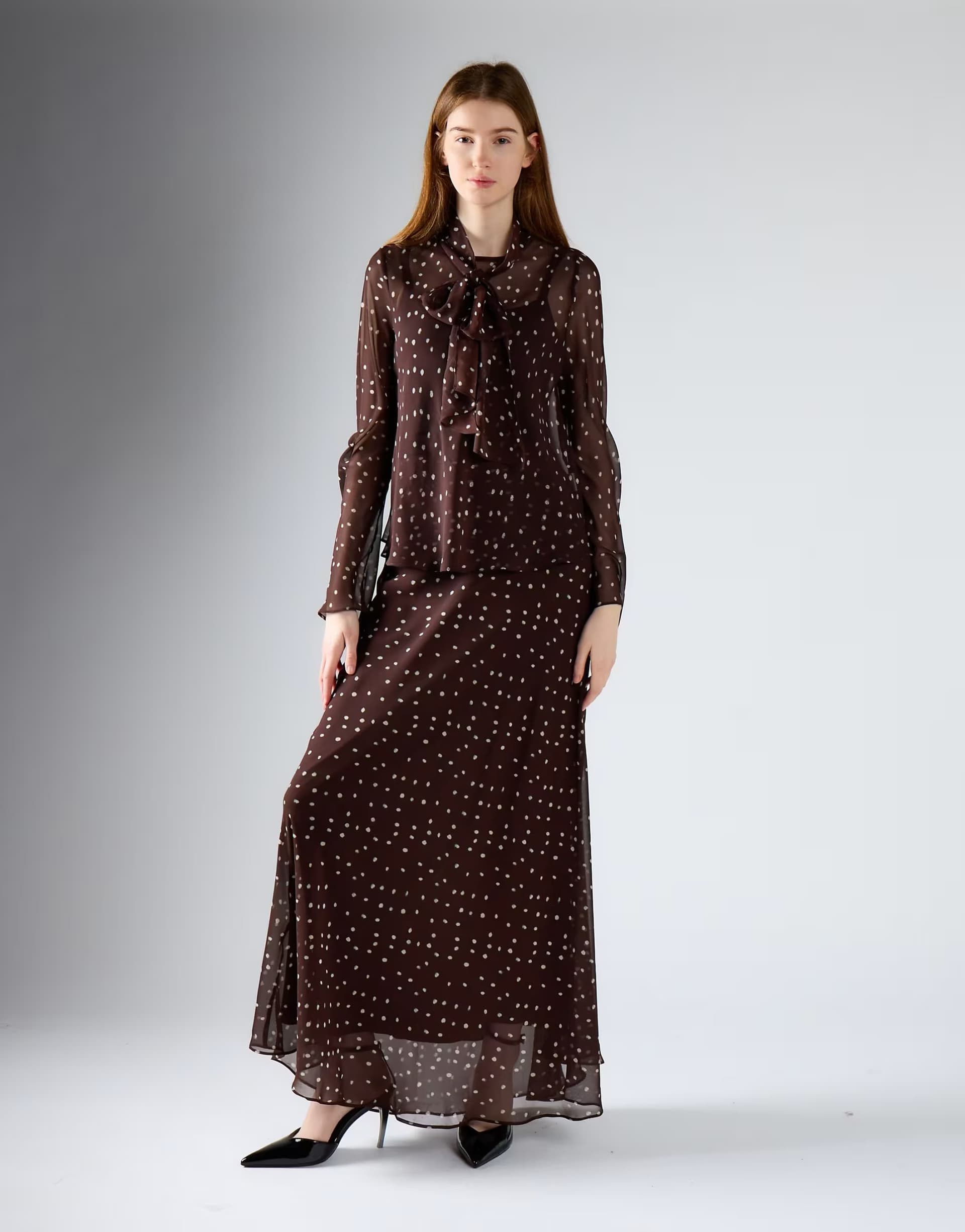 ASOS Glamorous Scarf detail top in brown cream spot