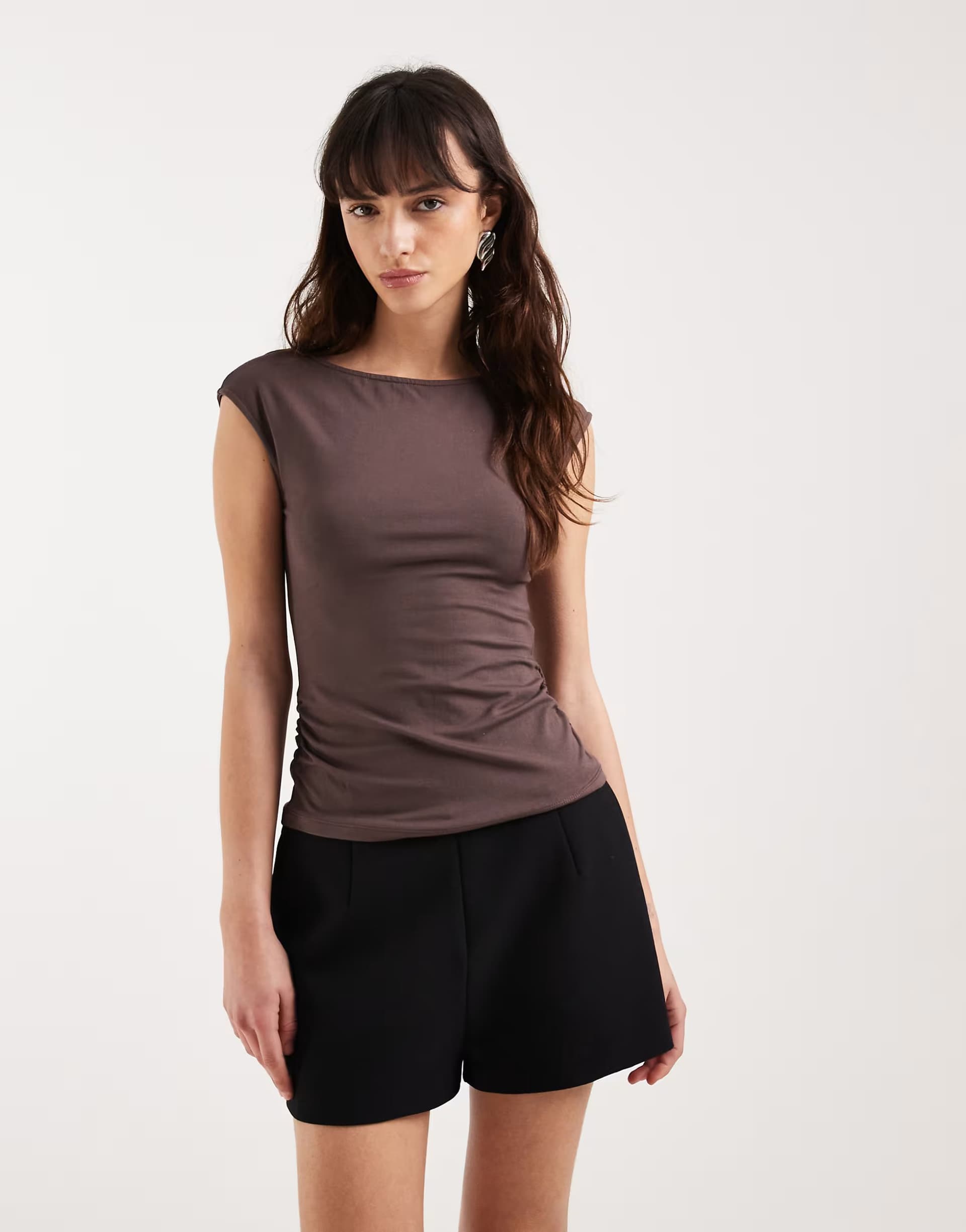 ASOS Motel Novia ruched side top in coffee quartz