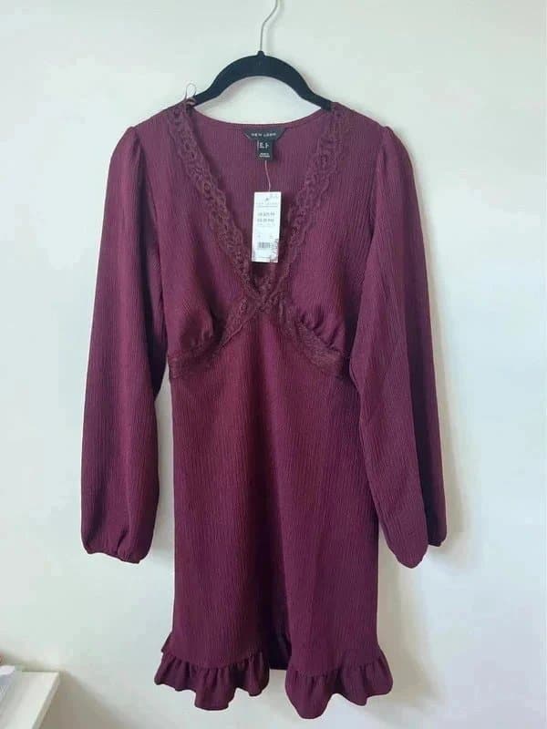 New Look Burgundy lace trim mini dress