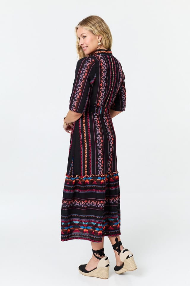 Izabel London Izabel London Women's Printed 1/2 Sleeve Shirt Midi Dress in Black - 3