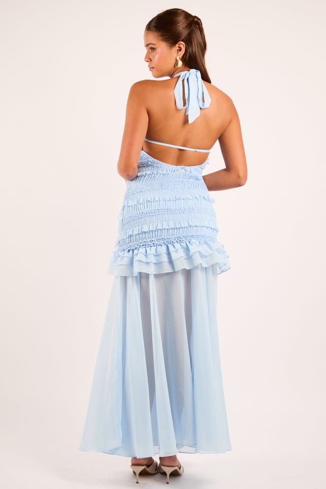 Jaded Rose Jaded Rose Women's Sarrah Baby Blue Tiered Chiffon Fit & Flare Halter Maxi Dress in Light Blue - 3