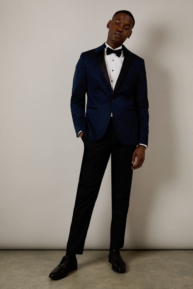 Burton Burton Men's Navy Tailored Fit Peak Collar Tuxedo Jacket - 2