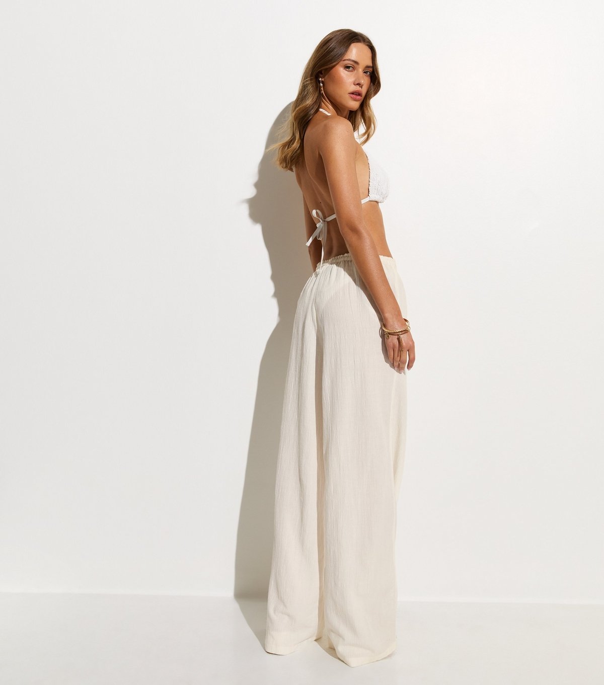 New Look Women's White Crinkled Wide Leg Beach Trousers New Look - 4