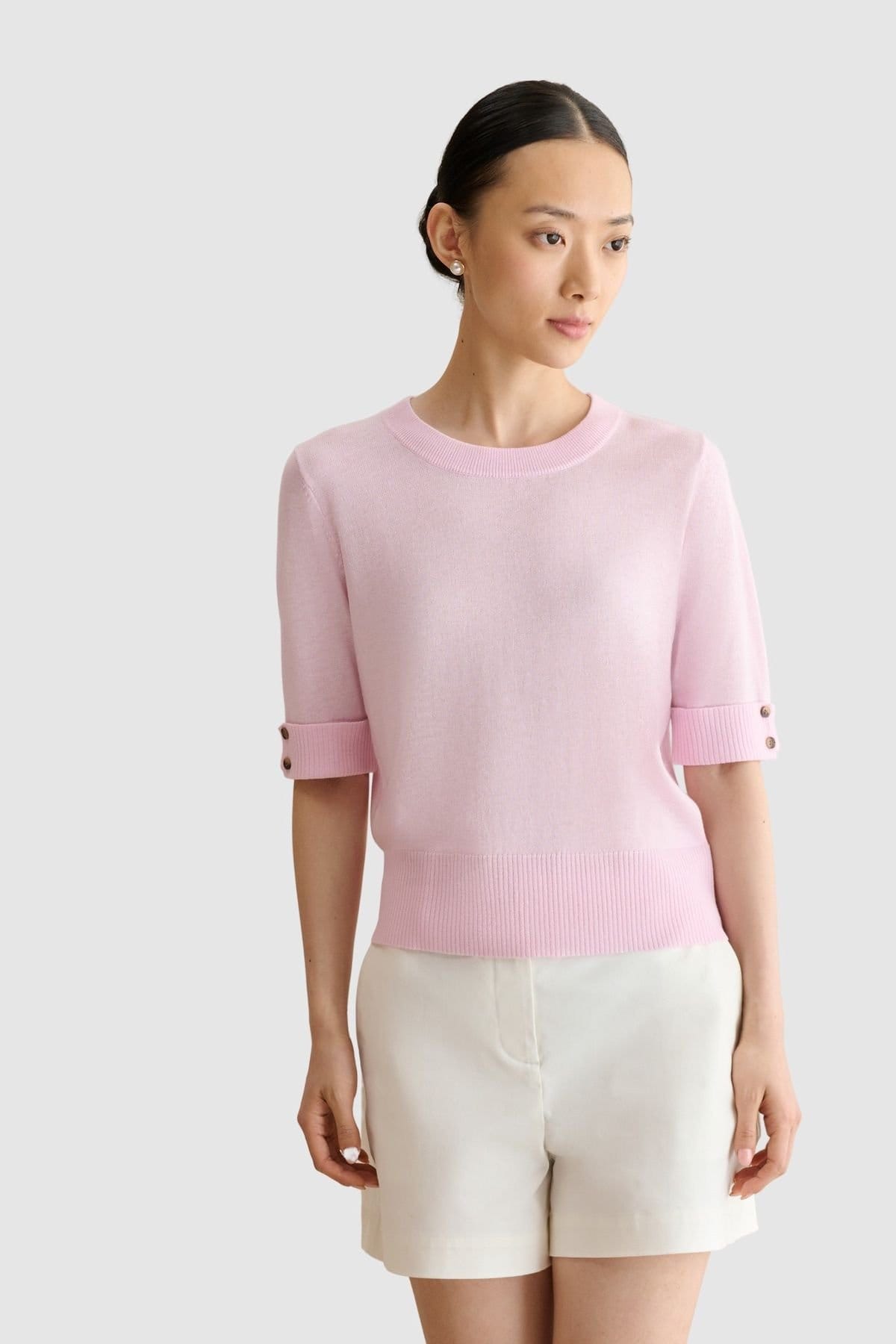 Hobbs London Baby Pink Merino-Blend Knit Top