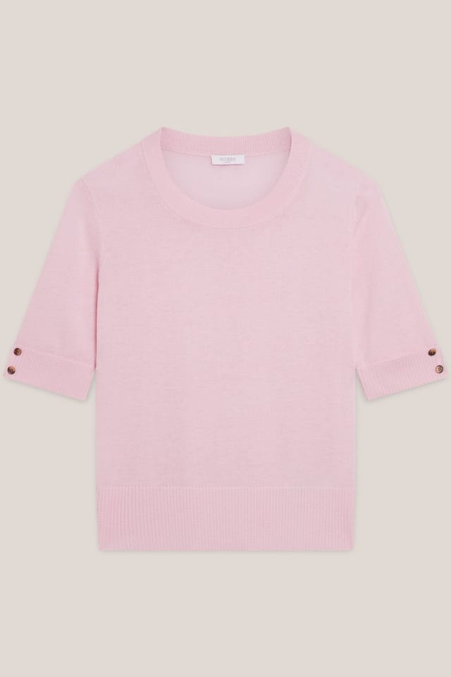 Hobbs London Hobbs London Women's Leanne Short Sleeve Crew Neck Knit Top in Baby Pink - 2
