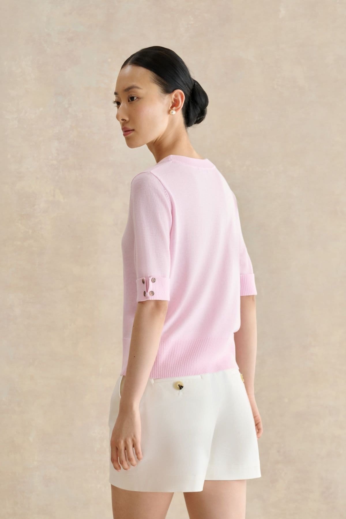 Hobbs London Hobbs London Women's Leanne Short Sleeve Crew Neck Knit Top in Baby Pink - 4