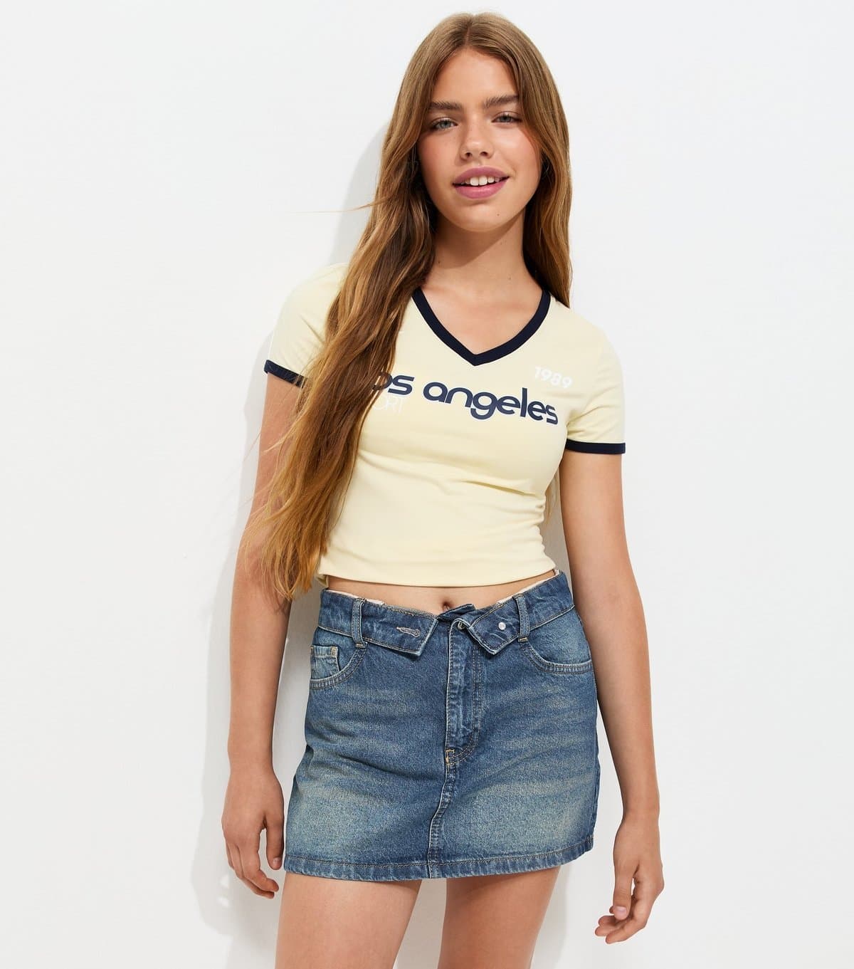 New Look Girls' Blue Folded Waistband Denim Skort New Look