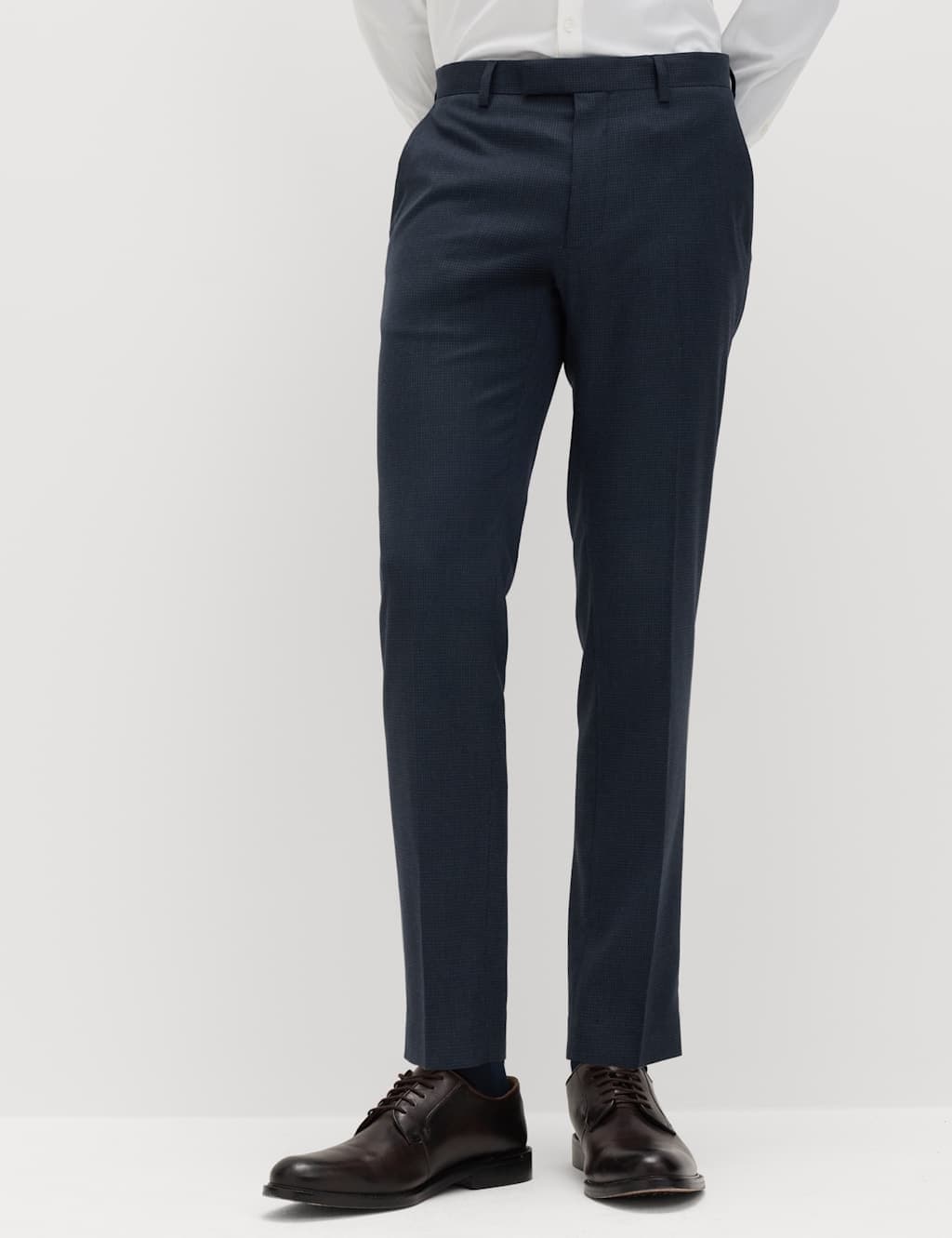 Marks & Spencer M&S Skinny Fit Grid Check Stretch Suit Trousers Navy