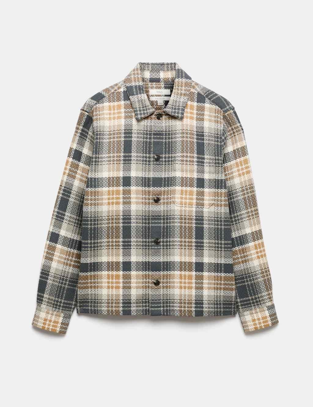 Marks & Spencer M&S Pure Cotton Checked Overshirt Green Mix