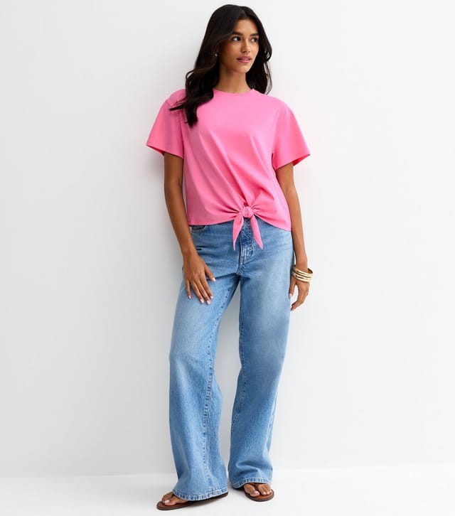 New Look Women's Bright Pink Tie Front T-Shirt New Look - 3