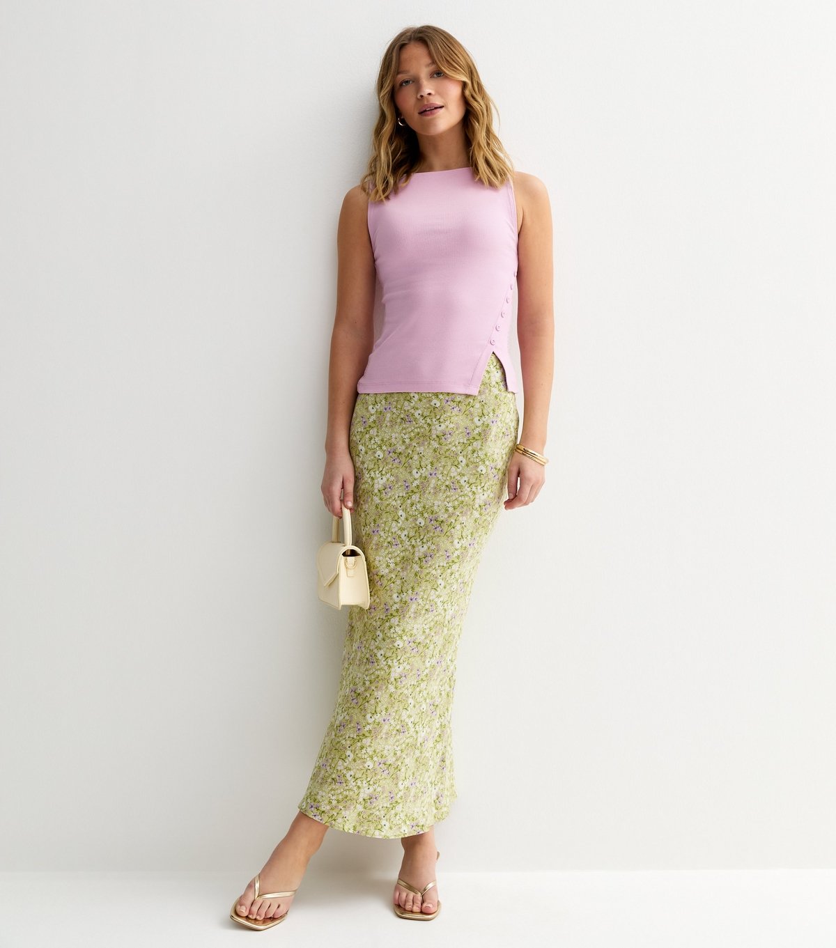 New Look Women's Light Pink Asymmetric Hem Button Side Vest Top New Look - 2