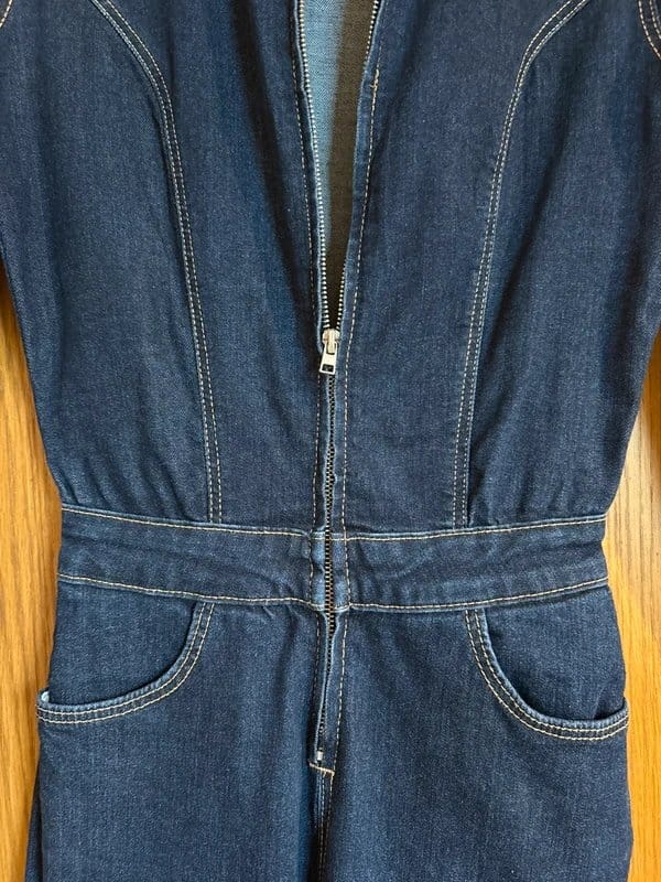 Bershka Navy Denim Jumpsuit