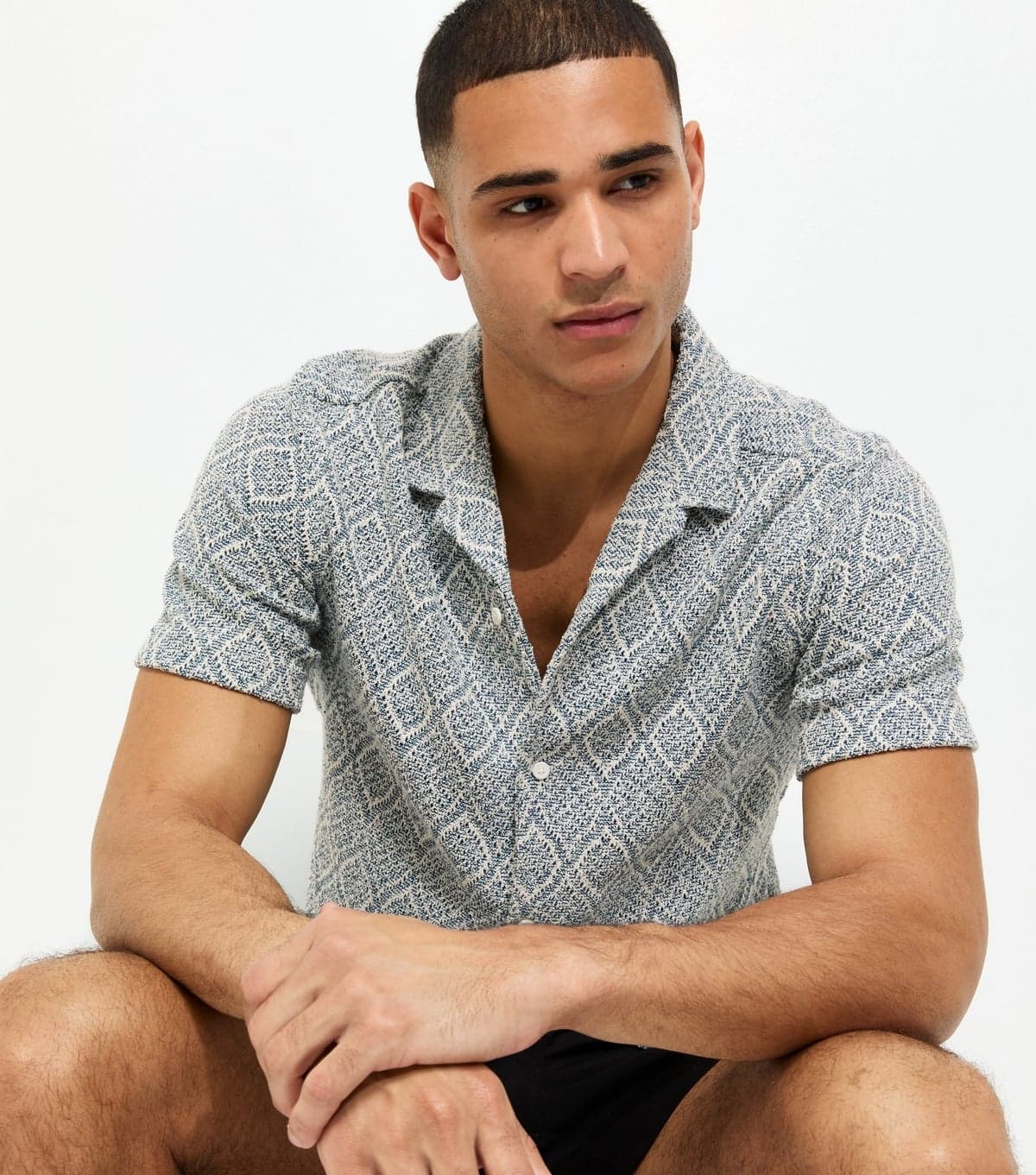 New Look Men's Blue Regular Diamond Knit Shirt New Look