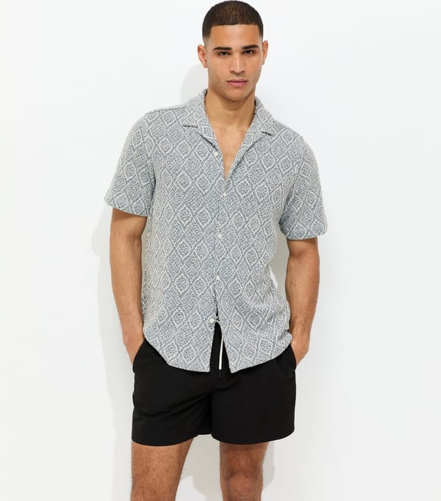 New Look Men's Blue Regular Diamond Knit Shirt New Look - 2