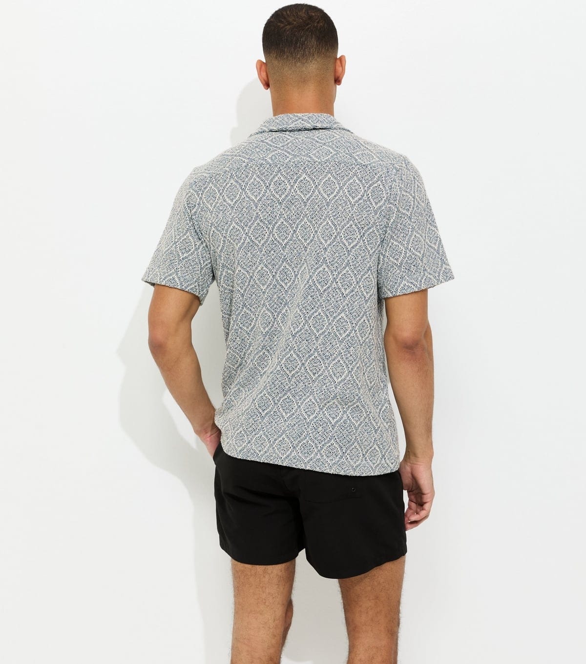 New Look Men's Blue Regular Diamond Knit Shirt New Look - 4