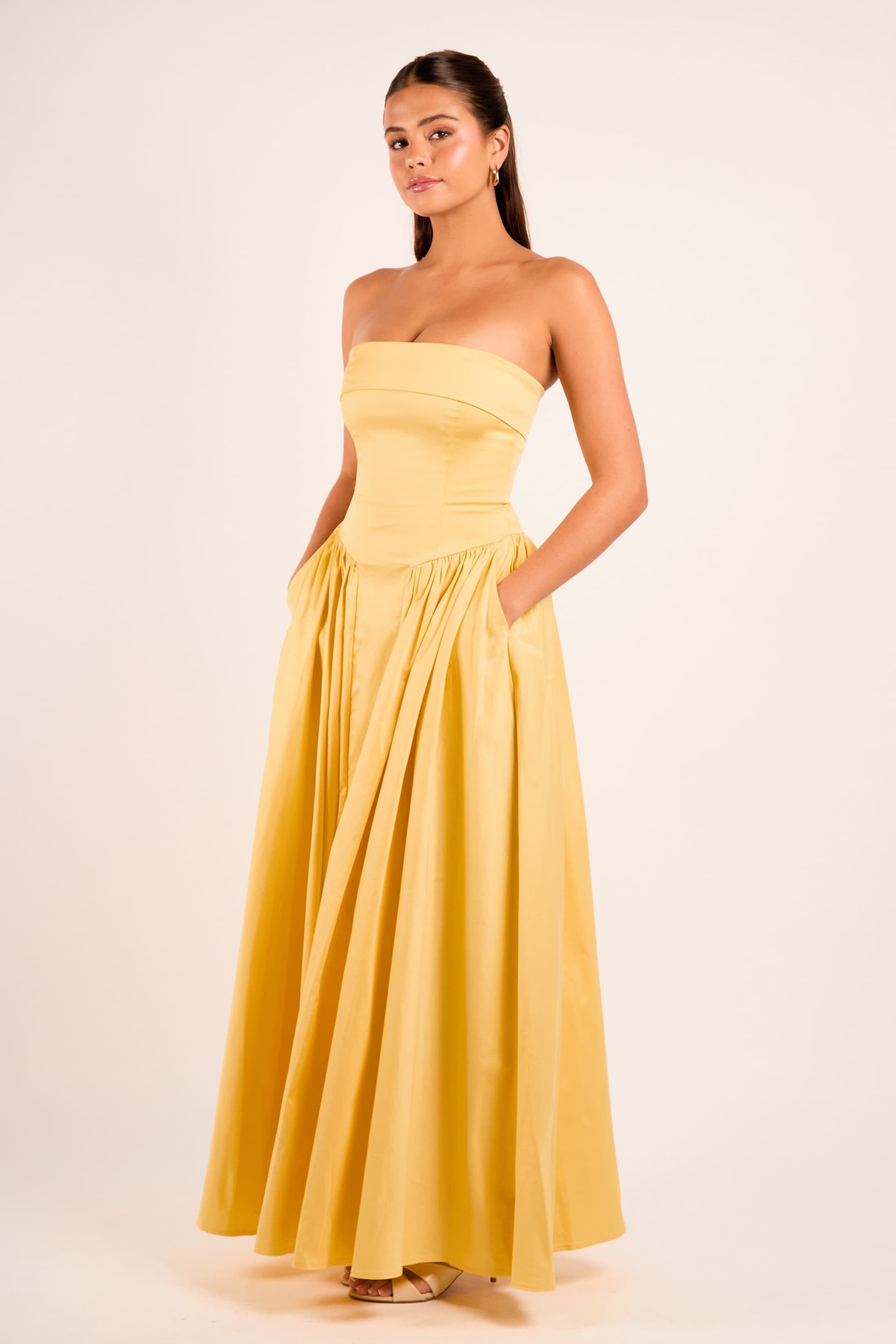 Jaded Rose Jaded Rose Women's Edith Honey Yellow Bandeau Corset Cotton Maxi Dress