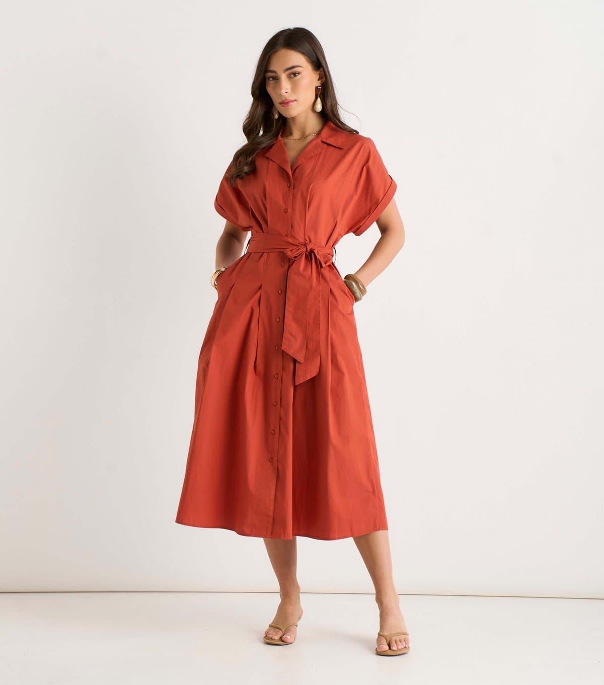 Gini London Women's Rust Cotton Short Sleeve Shirt Dress Gini London New Look