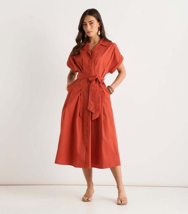 Gini London Women's Rust Cotton Short Sleeve Shirt Dress Gini London New Look - 2