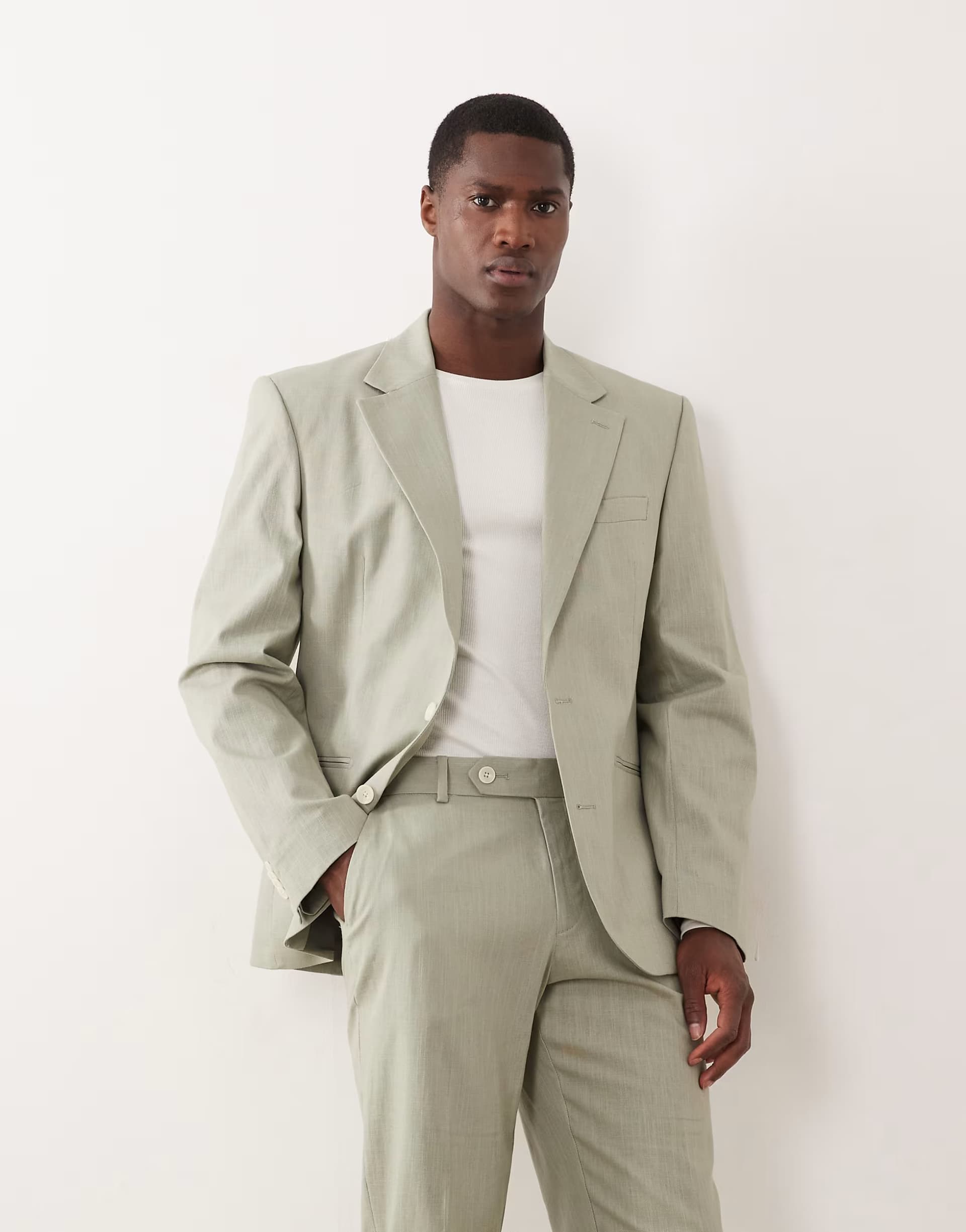 ASOS ASOS DESIGN 100% cotton linen look slim suit jacket in light green
