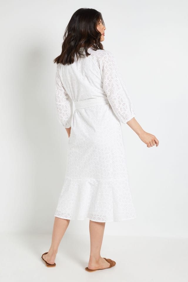 Wallis Wallis Women's Summer Broderie Belted Midi Dress in Ivory - 3