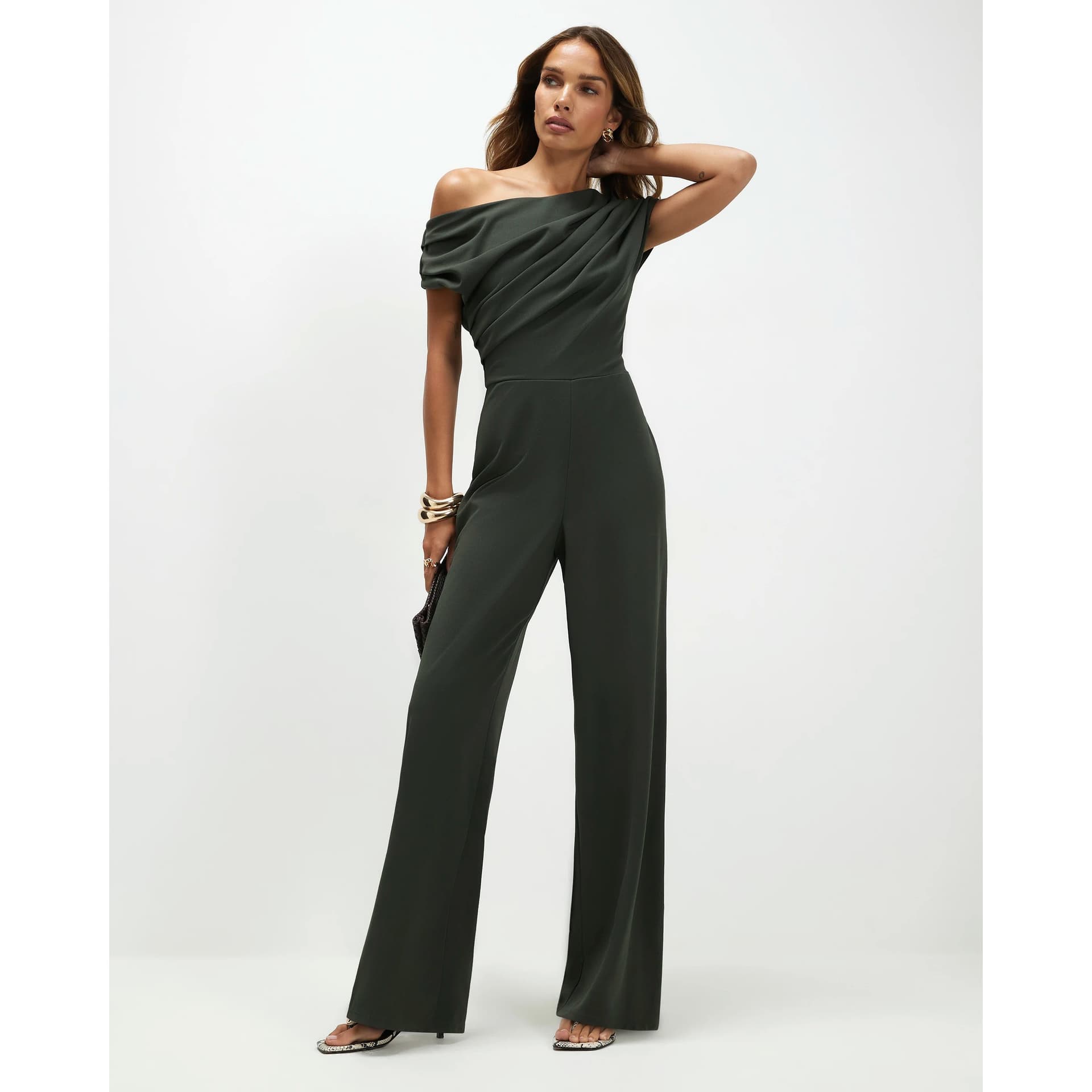 River Island River Island Womens Green Asymmetric Draped Jumpsuit