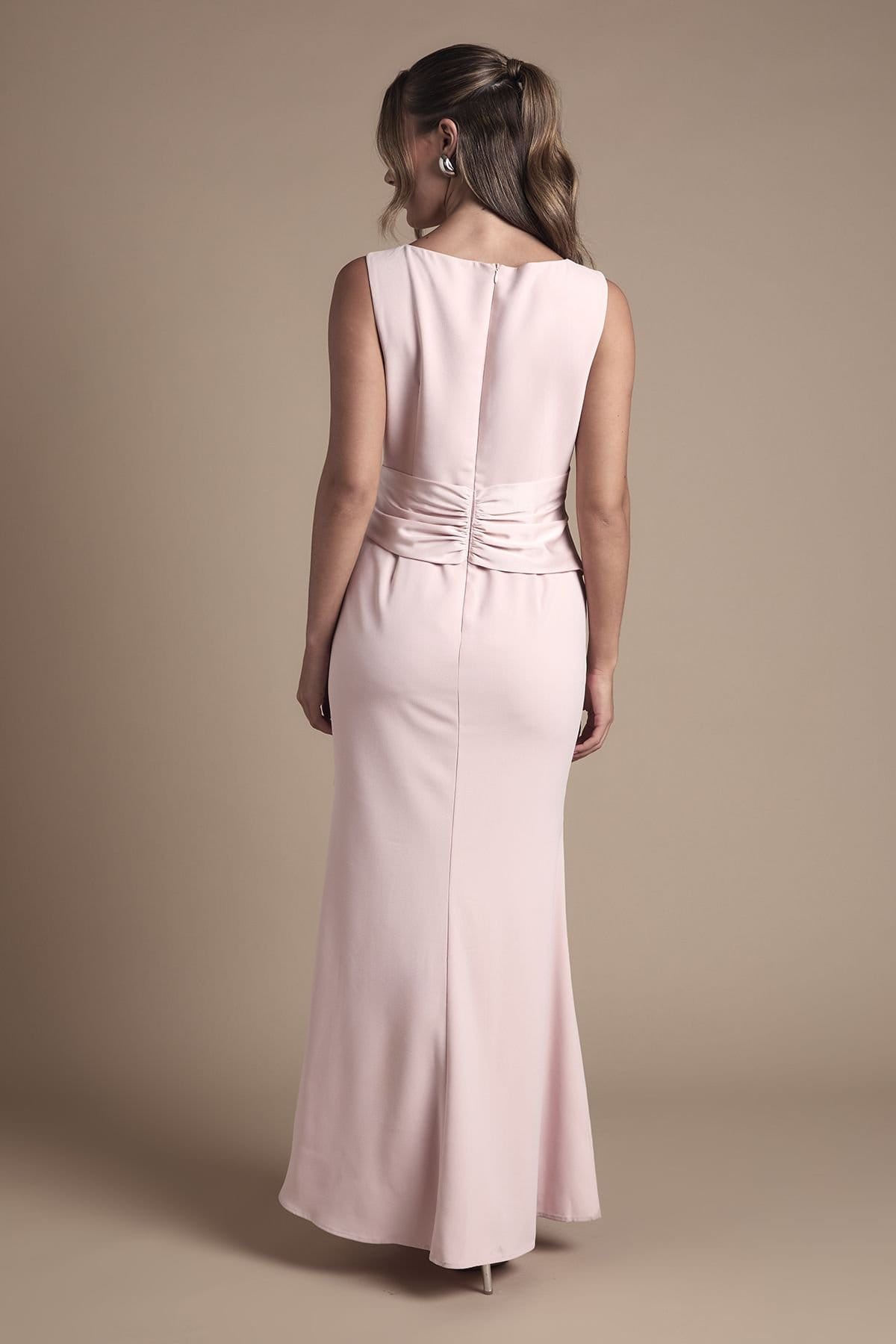 Coast Coast Women's Sleeveless Round Neck Sash Waist Maxi Bridesmaid Dress in Blush - 4