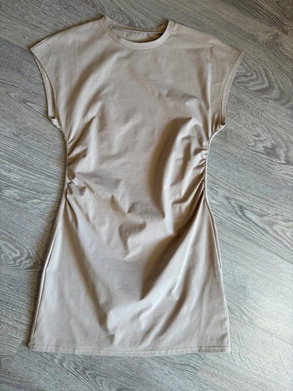 No Label Beige Ruched Side Mini Dress