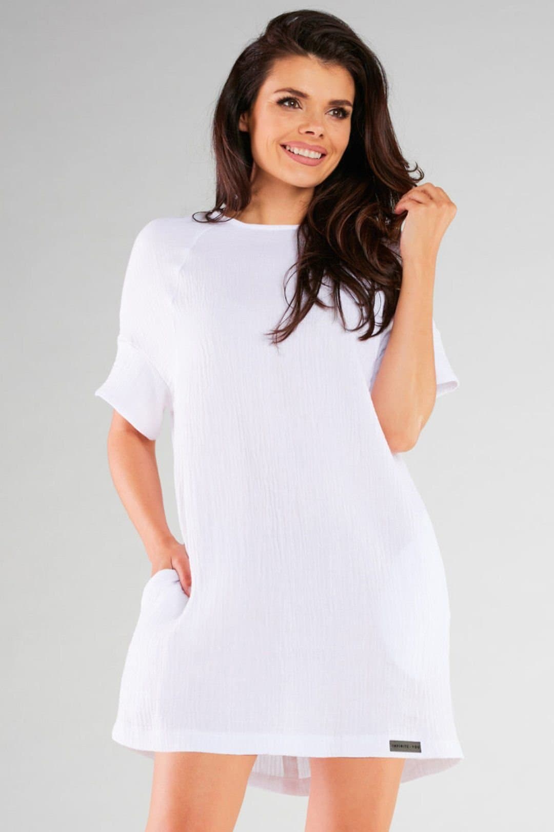 Love Lace Love Lace Women's Infinite Knit Loose Mini Dress Short Sleeve in White