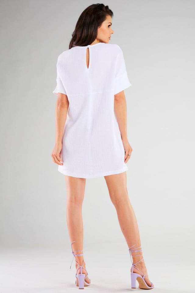 Love Lace Love Lace Women's Infinite Knit Loose Mini Dress Short Sleeve in White - 3
