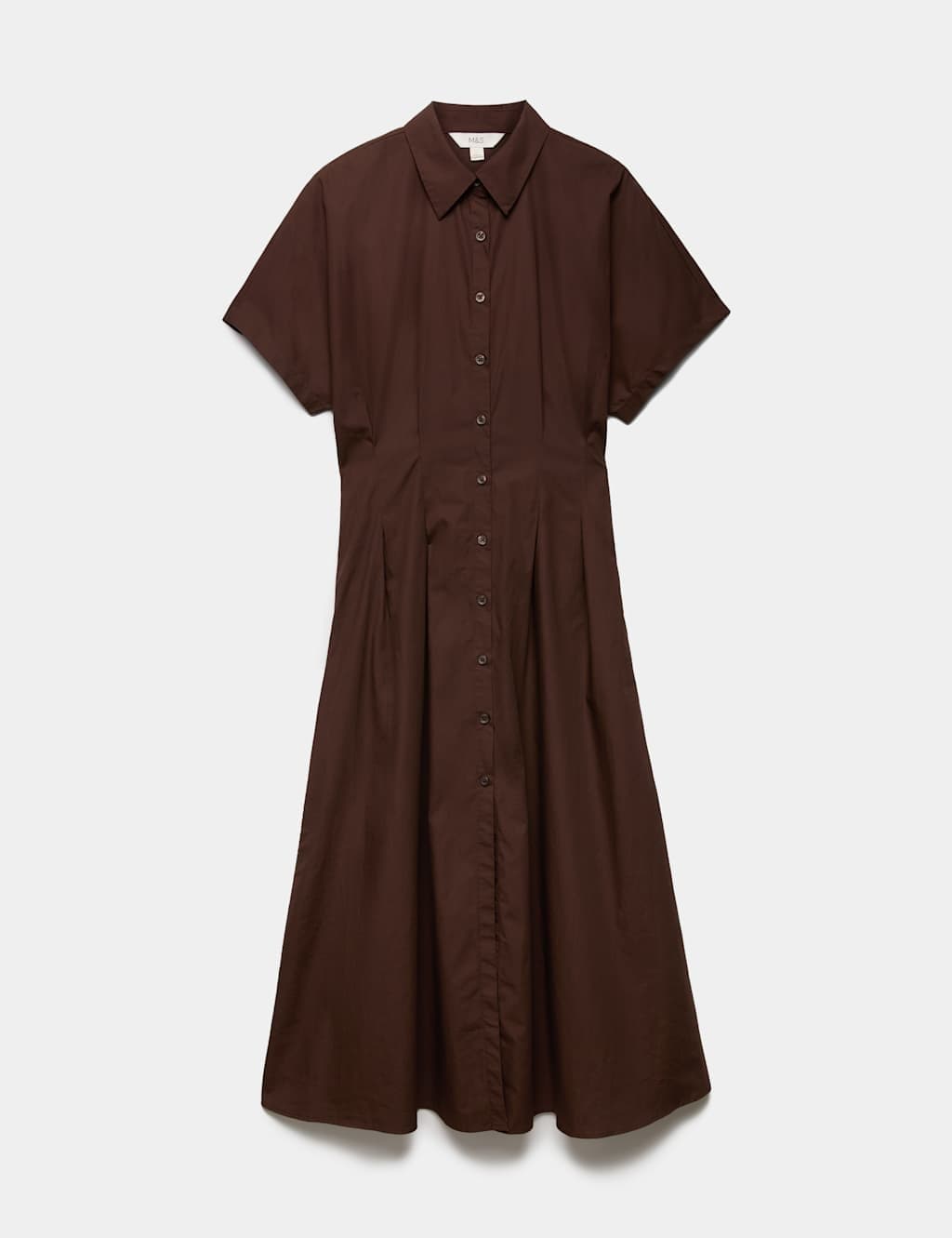 Marks & Spencer M&S Pure Cotton Pintuck Midi Shirt Dress Dark Chocolate