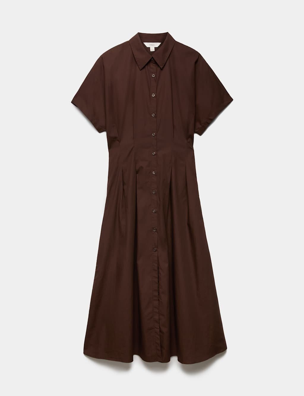 M&S Dark Chocolate Cotton Pintuck Midi Shirt Dress