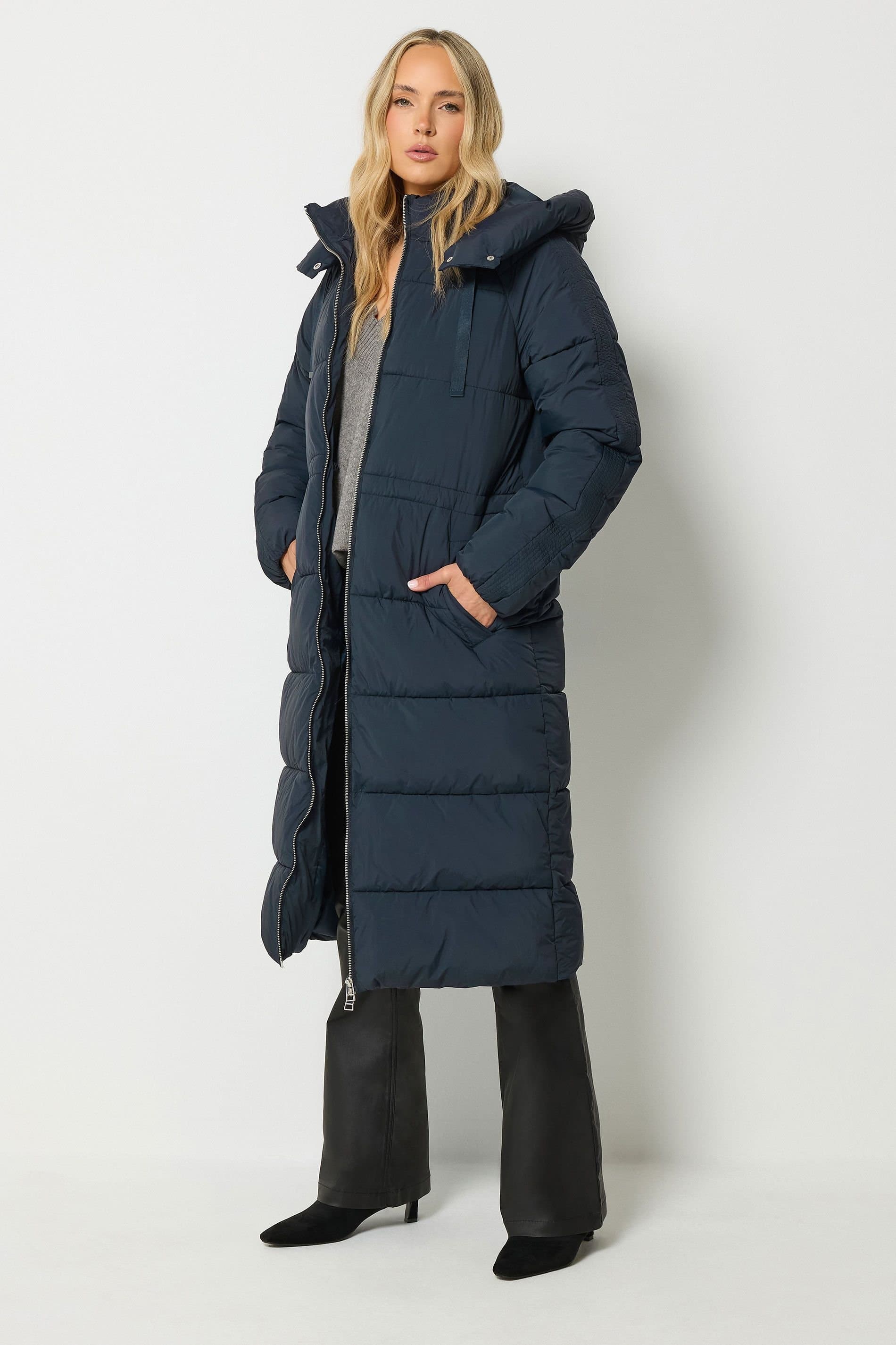 Long Tall Sally Long Tall Sally Women's Tall Padded Hooded Midi Coat in Mid Navy