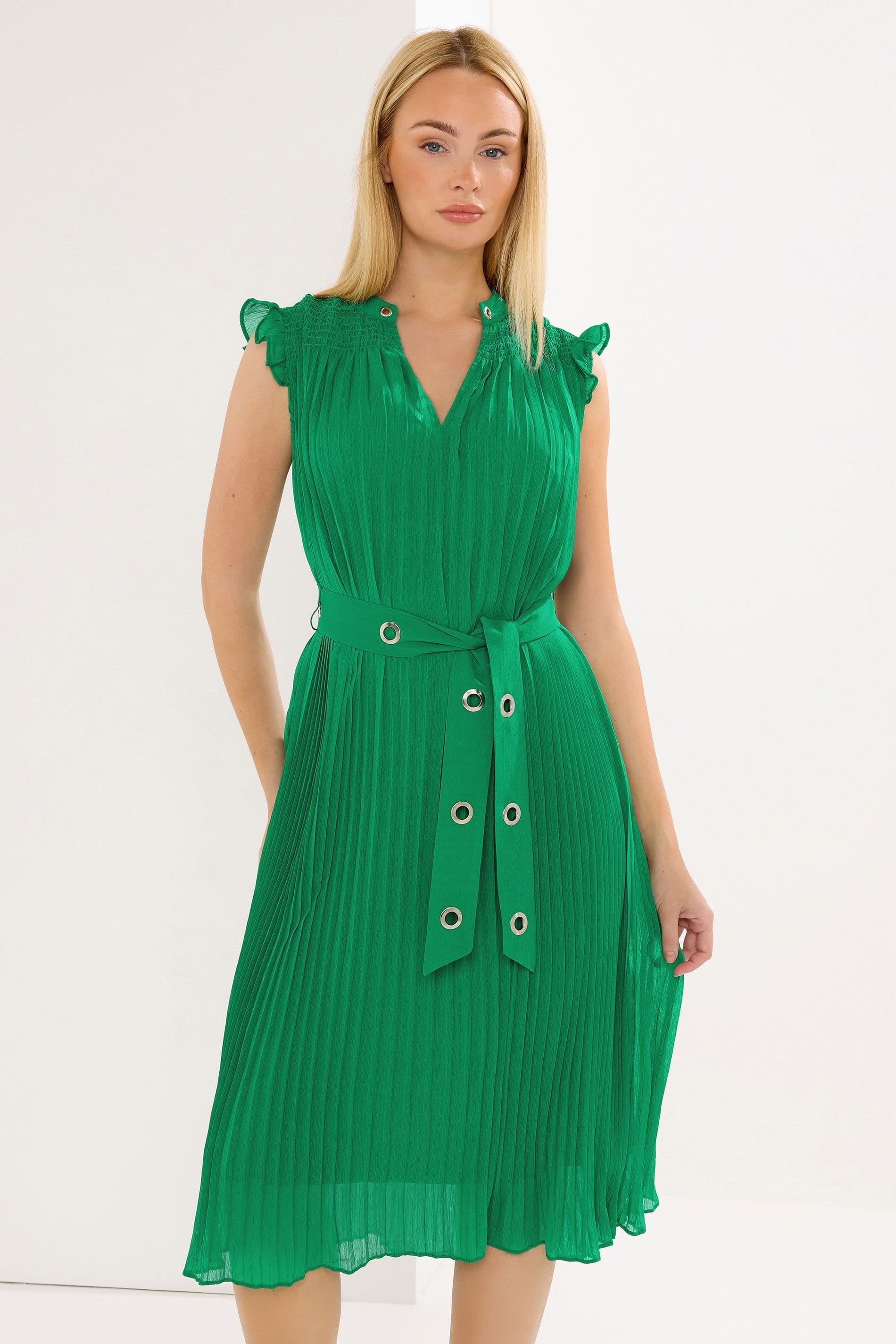Star By Julien Macdonald Bright Green Pleated Midi Dress