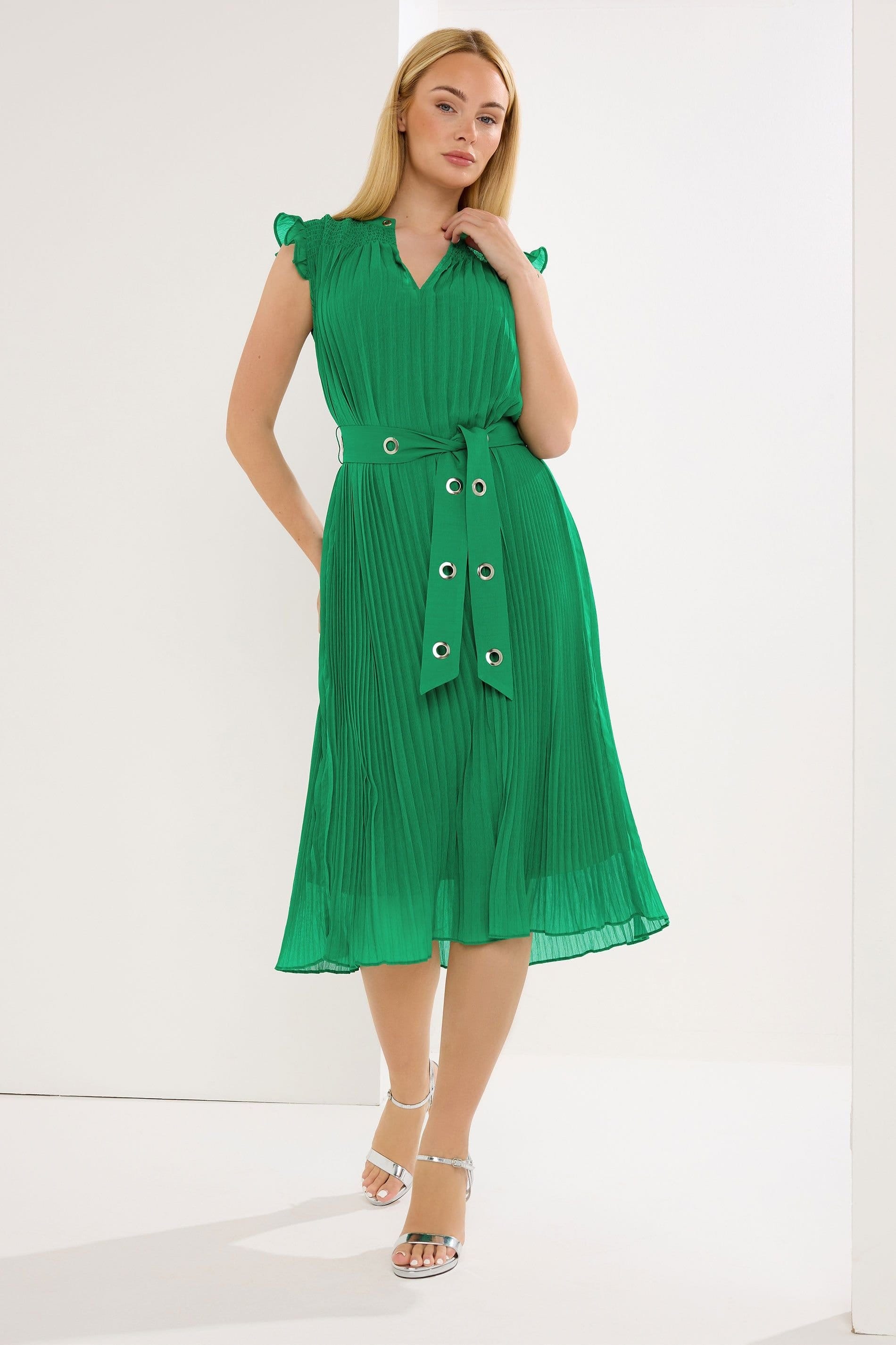 Star by Julien Macdonald Star by Julien Macdonald Women's Pleated Eyelet Midi Dress in Bright Green - 4