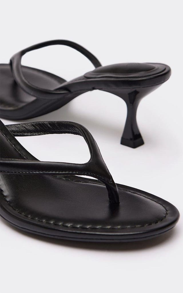 EGO Enzo Thong Strap Low Heeled Mule In Black Faux Leather, Women's Size UK 3 - 2